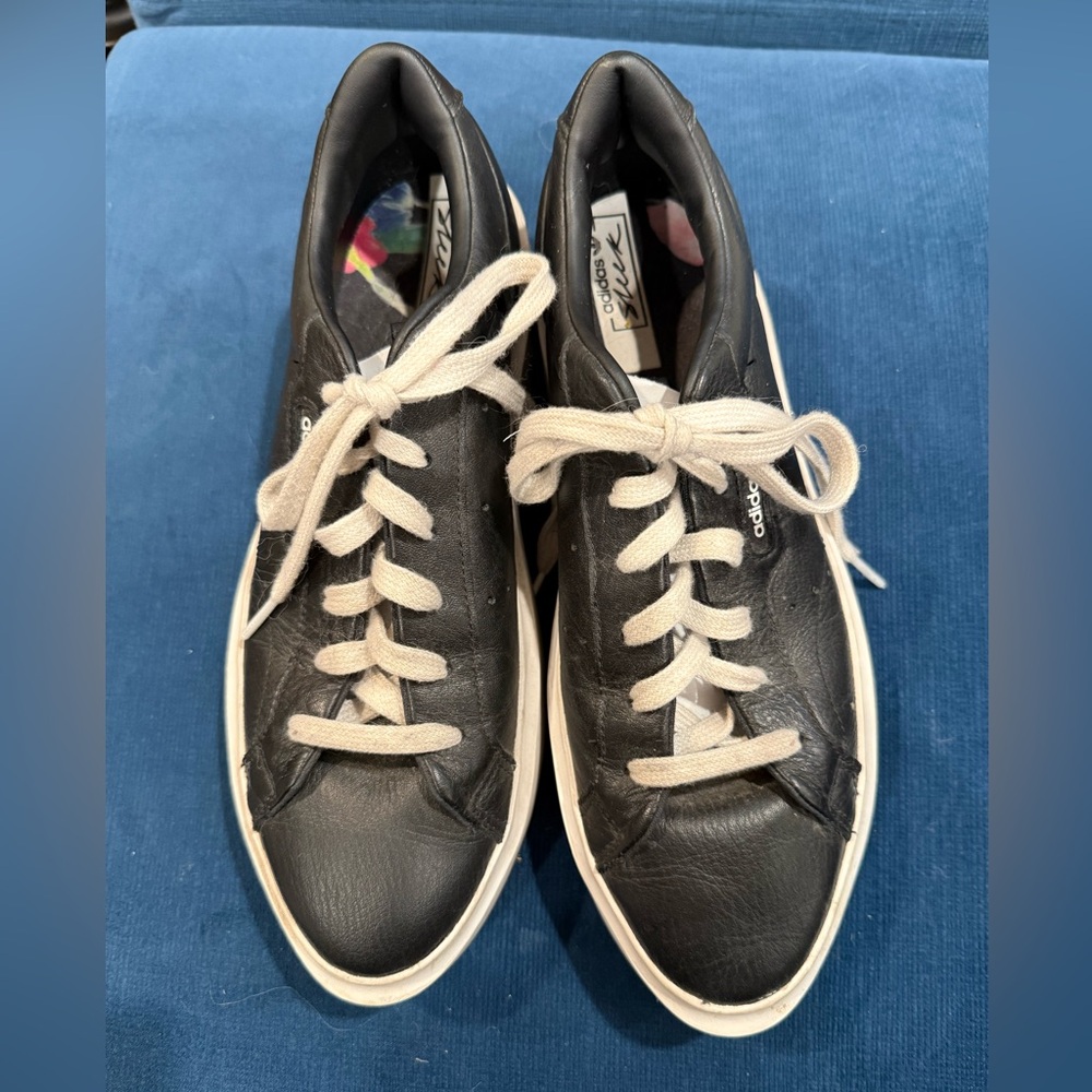 adidas Black Leather Low-Top Sneakers with Cream Laces